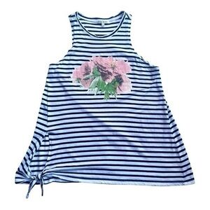 Rag Poets Black &‎ White Striped Tank Top with Floral Print Small